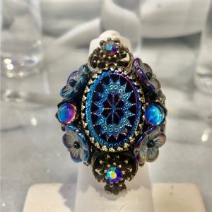 Vintage Peacock Glass Statement Ring-Adjustable-Boutique